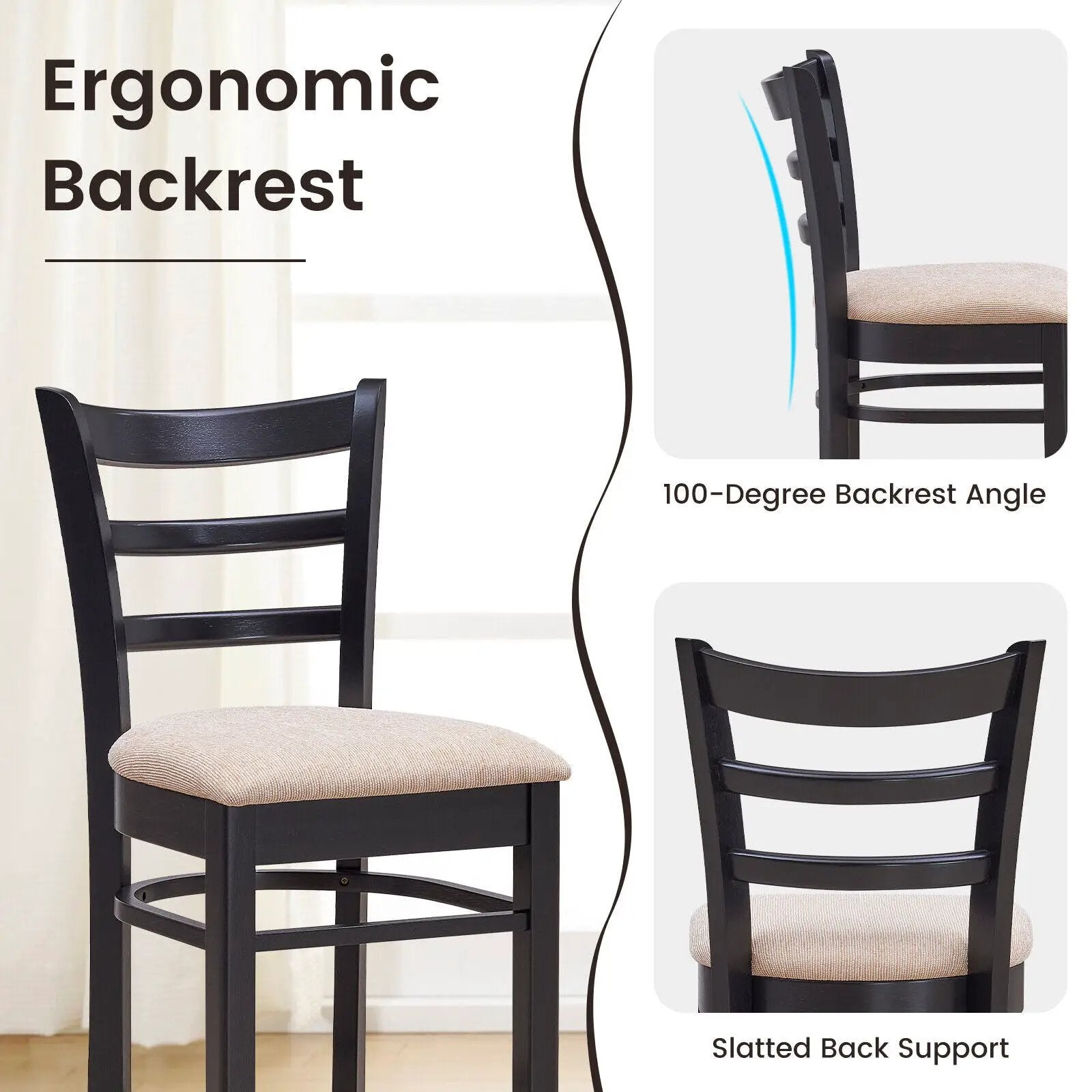 Bar Chairs with Ergonomic Backrest and Comfy Footrest and Soft Padded Seat by DirectDeals