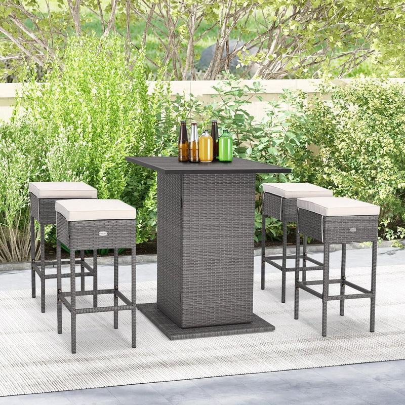 5 Pieces Outdoor Wicker Bar Table Set with Hidden Storage Shelves-White by DirectDeals