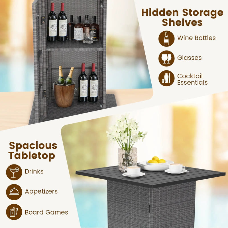 5 Pieces Outdoor Wicker Bar Table Set with Hidden Storage Shelves-White by DirectDeals