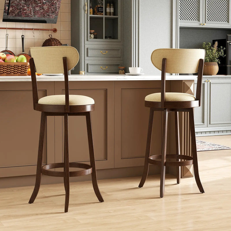 30.5 Inch Bar Height Chairs Set of 2 Swivel High Barstool with Padded Seat and Backrest-Brown by DirectDeals