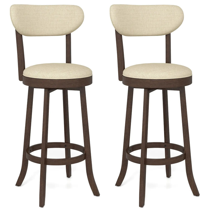 30.5 Inch Bar Height Chairs Set of 2 Swivel High Barstool with Padded Seat and Backrest-Brown by DirectDeals