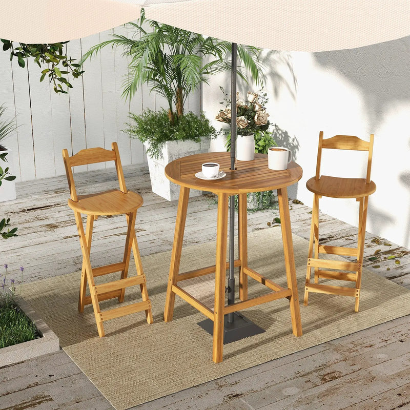 Bar Height Table with Umbrella Hole and Slatted Tabletop for Outdoors by DirectDeals
