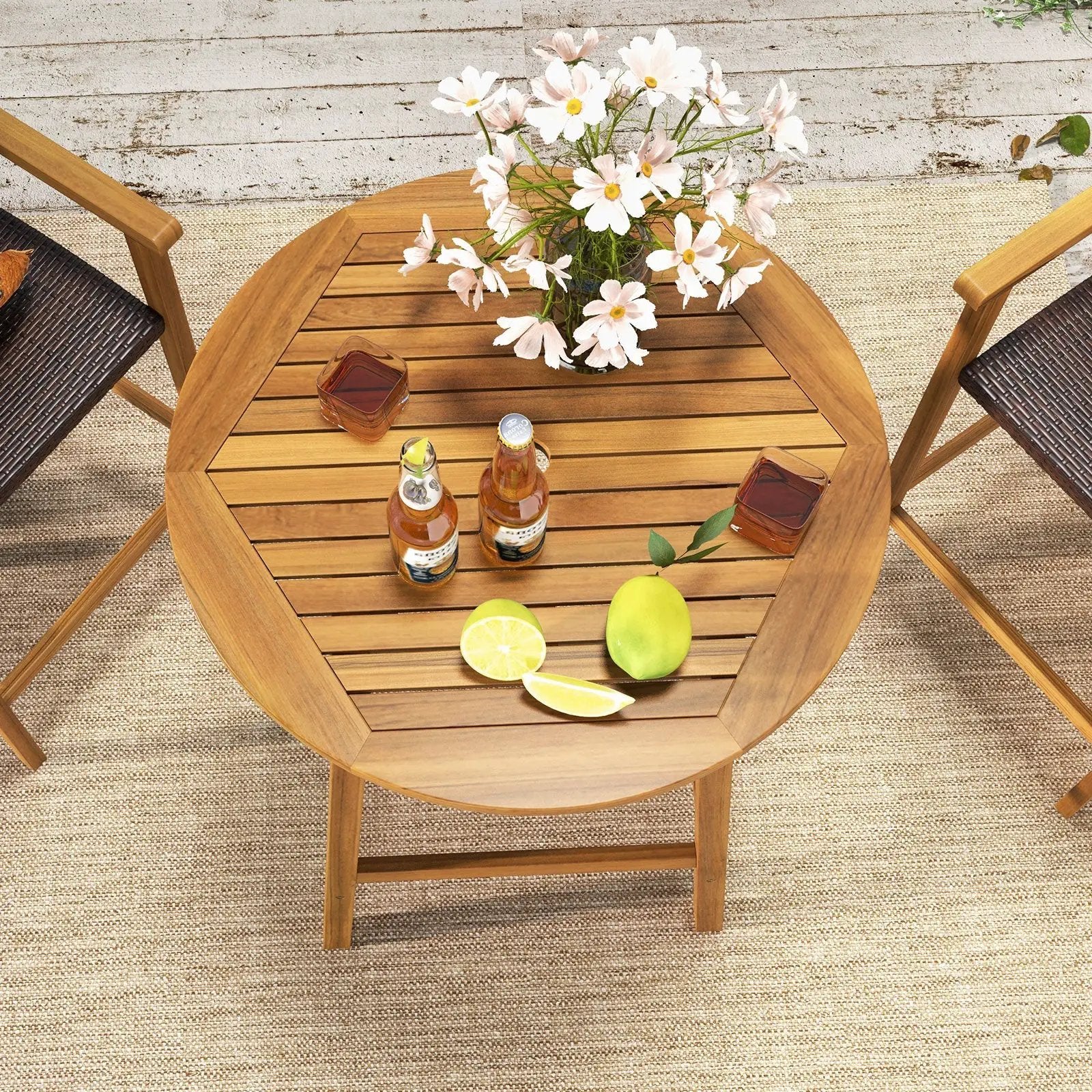 Bar Height Table with Umbrella Hole and Slatted Tabletop for Outdoors by DirectDeals