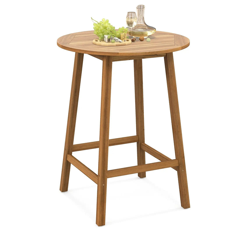 Bar Height Table with Umbrella Hole and Slatted Tabletop for Outdoors by DirectDeals