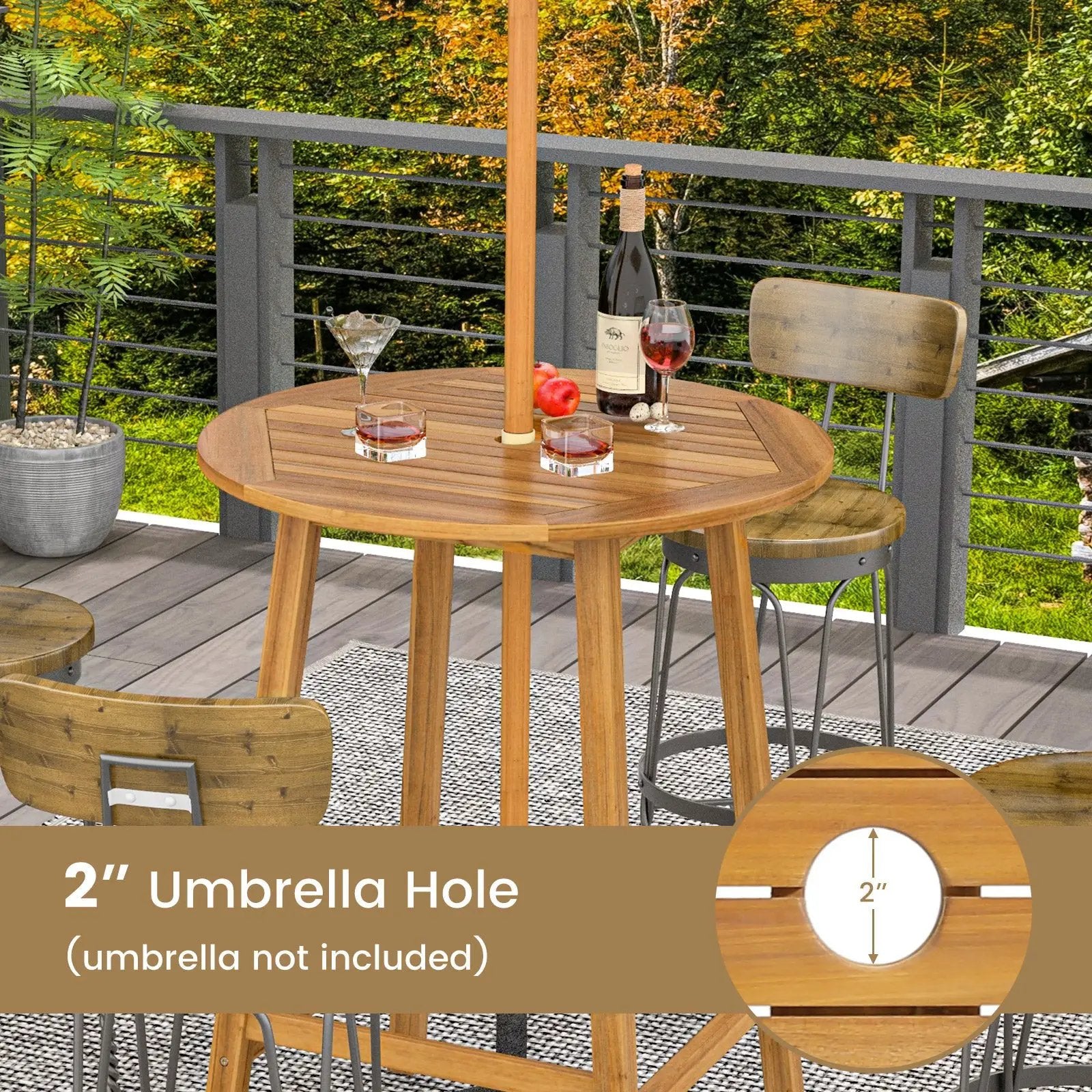 Bar Height Table with Umbrella Hole and Slatted Tabletop for Outdoors by DirectDeals