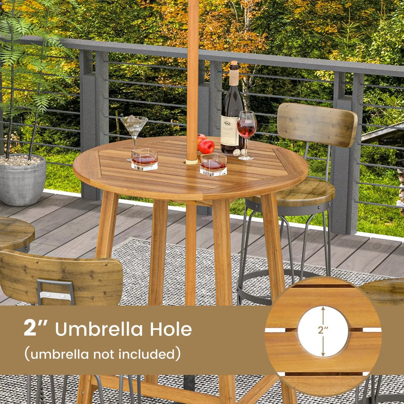 Bar Height Table with Umbrella Hole and Slatted Tabletop for Outdoors by DirectDeals