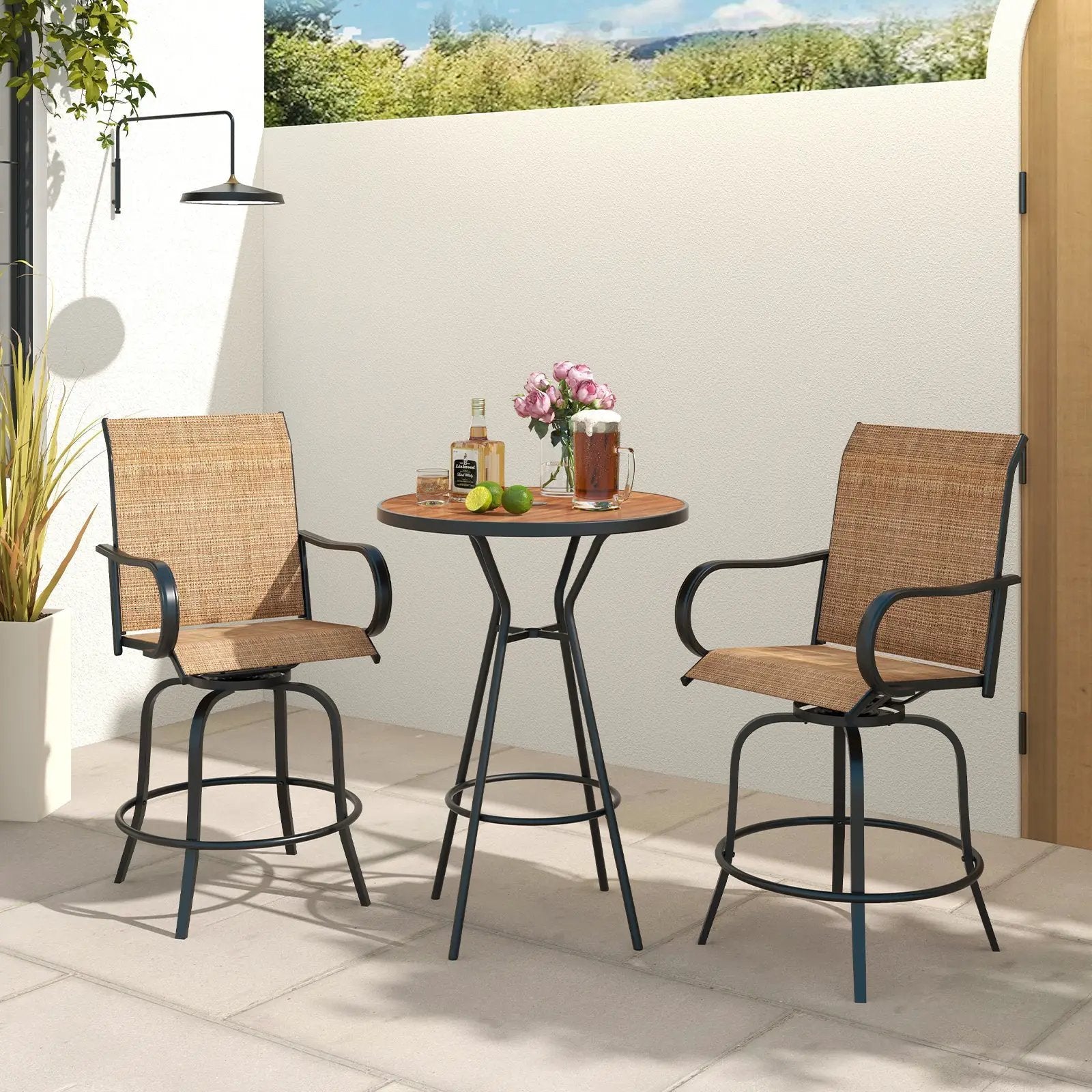 2 Pieces 360 Rotating Bar Stool Set with Armrests for Patio by DirectDeals