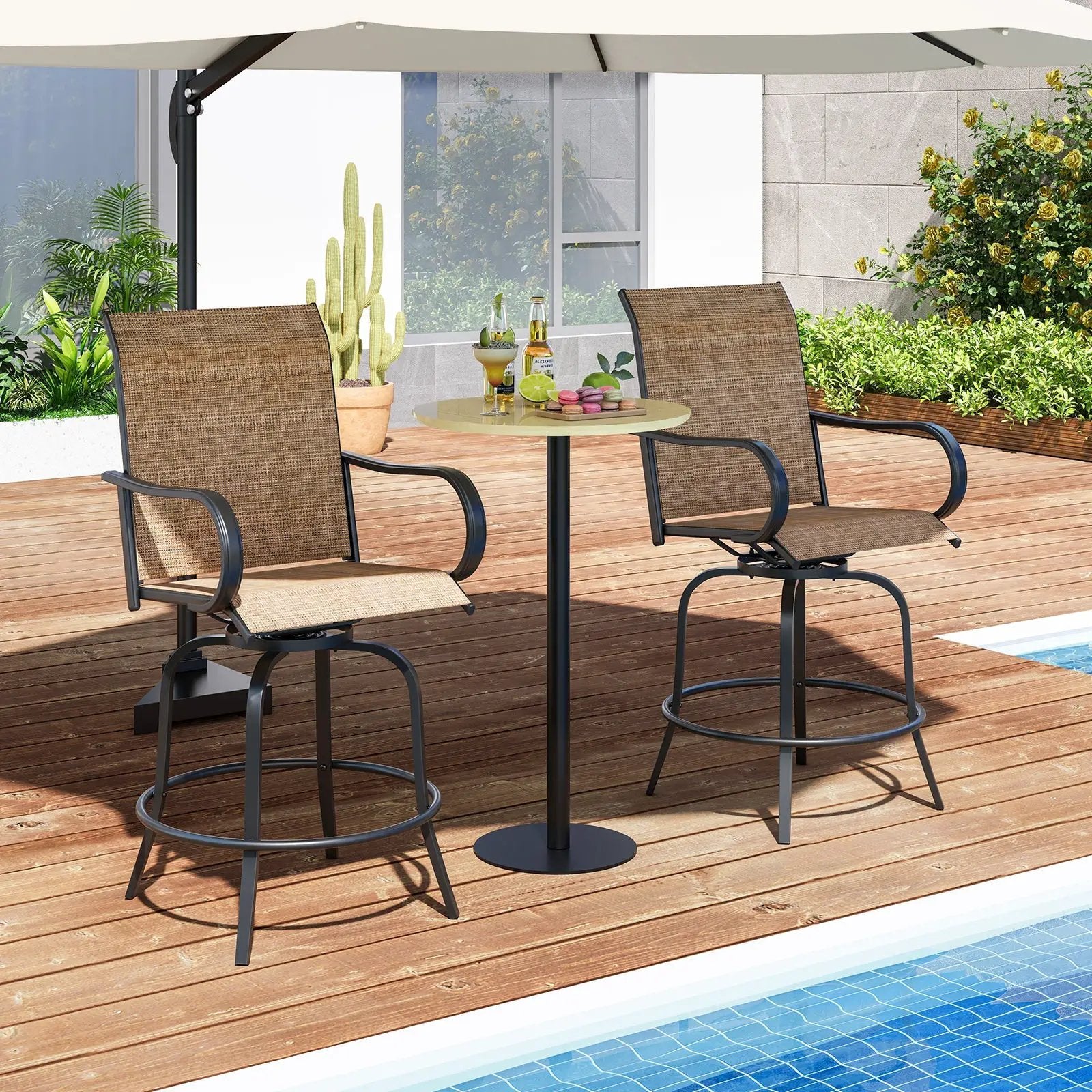 2 Pieces 360 Rotating Bar Stool Set with Armrests for Patio by DirectDeals
