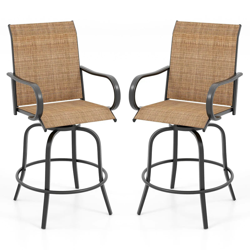 2 Pieces 360 Rotating Bar Stool Set with Armrests for Patio by DirectDeals