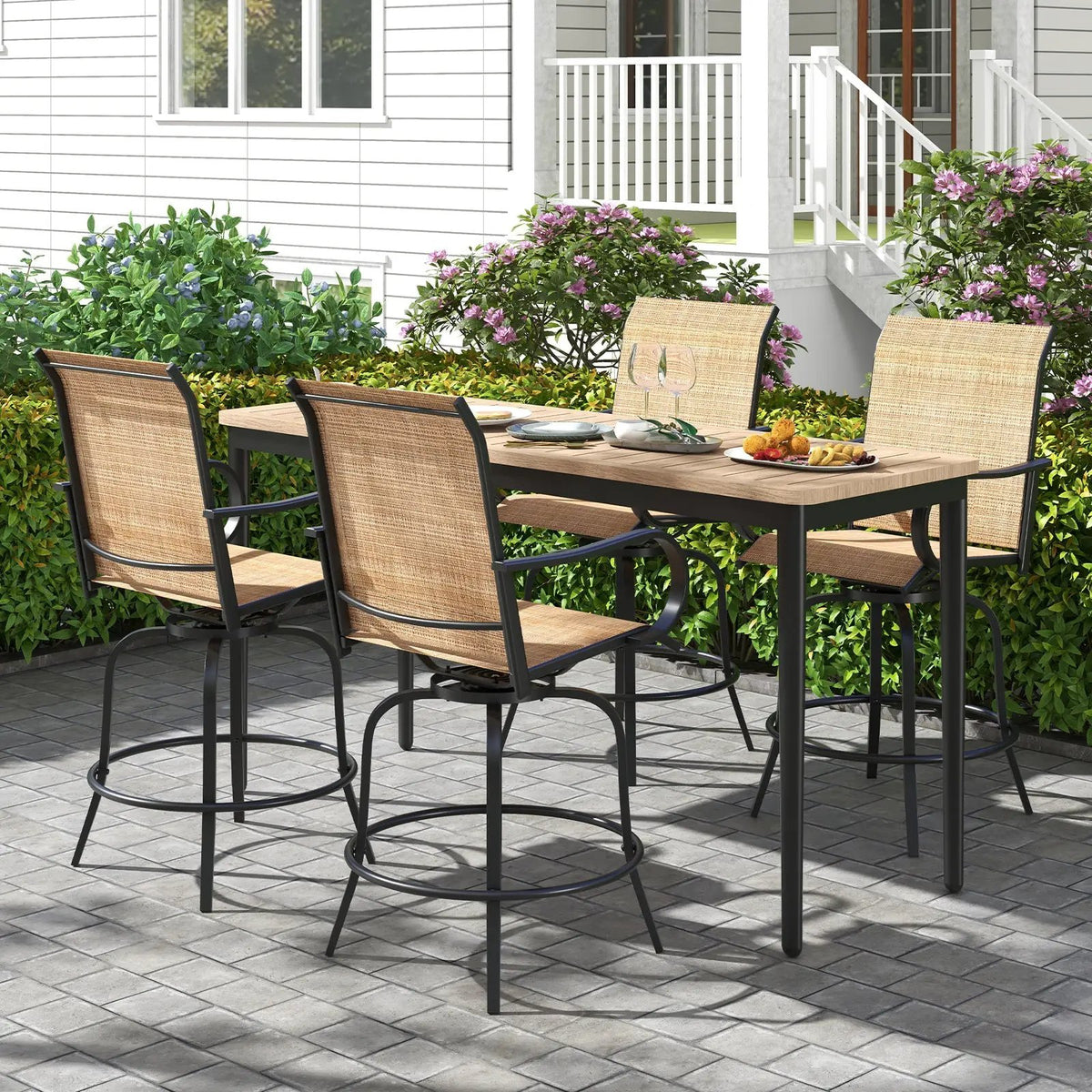 2 Pieces 360 Rotating Bar Stool Set with Armrests for Patio, photo 20 of 32