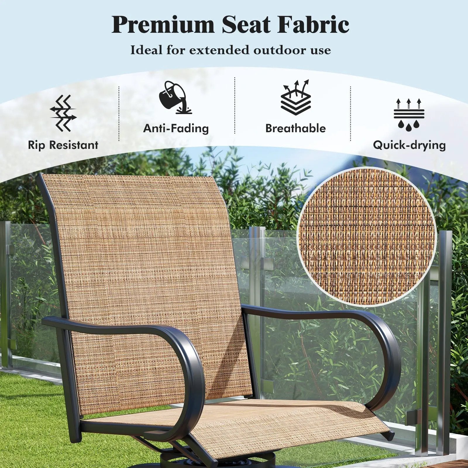 2 Pieces 360 Rotating Bar Stool Set with Armrests for Patio by DirectDeals