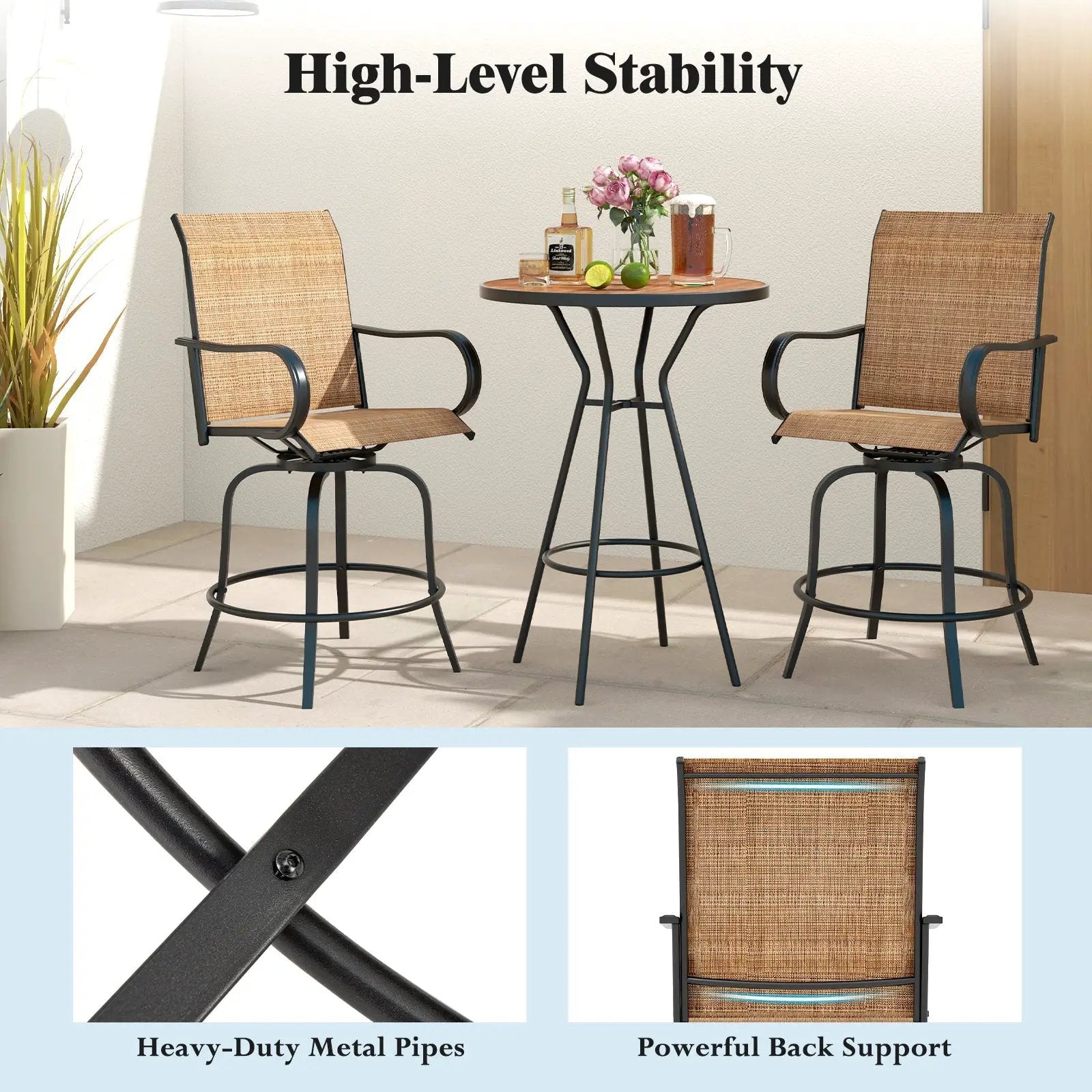 2 Pieces 360 Rotating Bar Stool Set with Armrests for Patio by DirectDeals