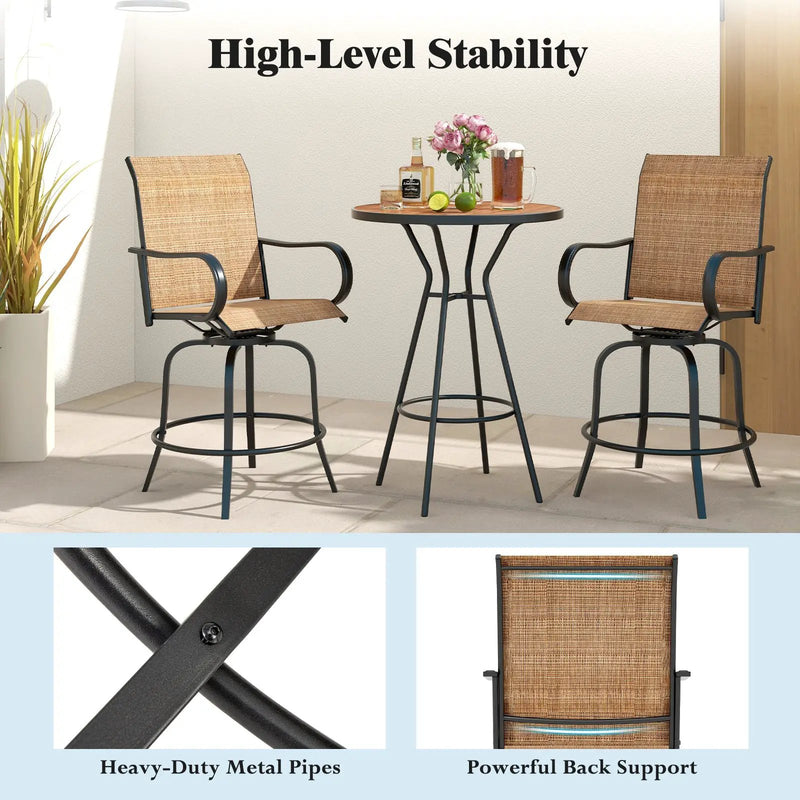 2 Pieces 360 Rotating Bar Stool Set with Armrests for Patio by DirectDeals