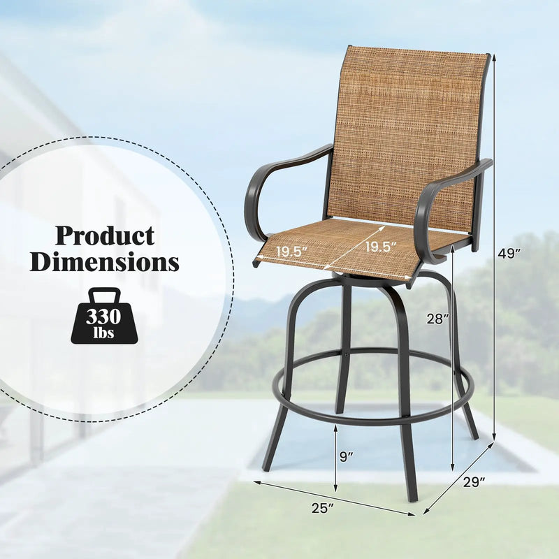 2 Pieces 360 Rotating Bar Stool Set with Armrests for Patio by DirectDeals