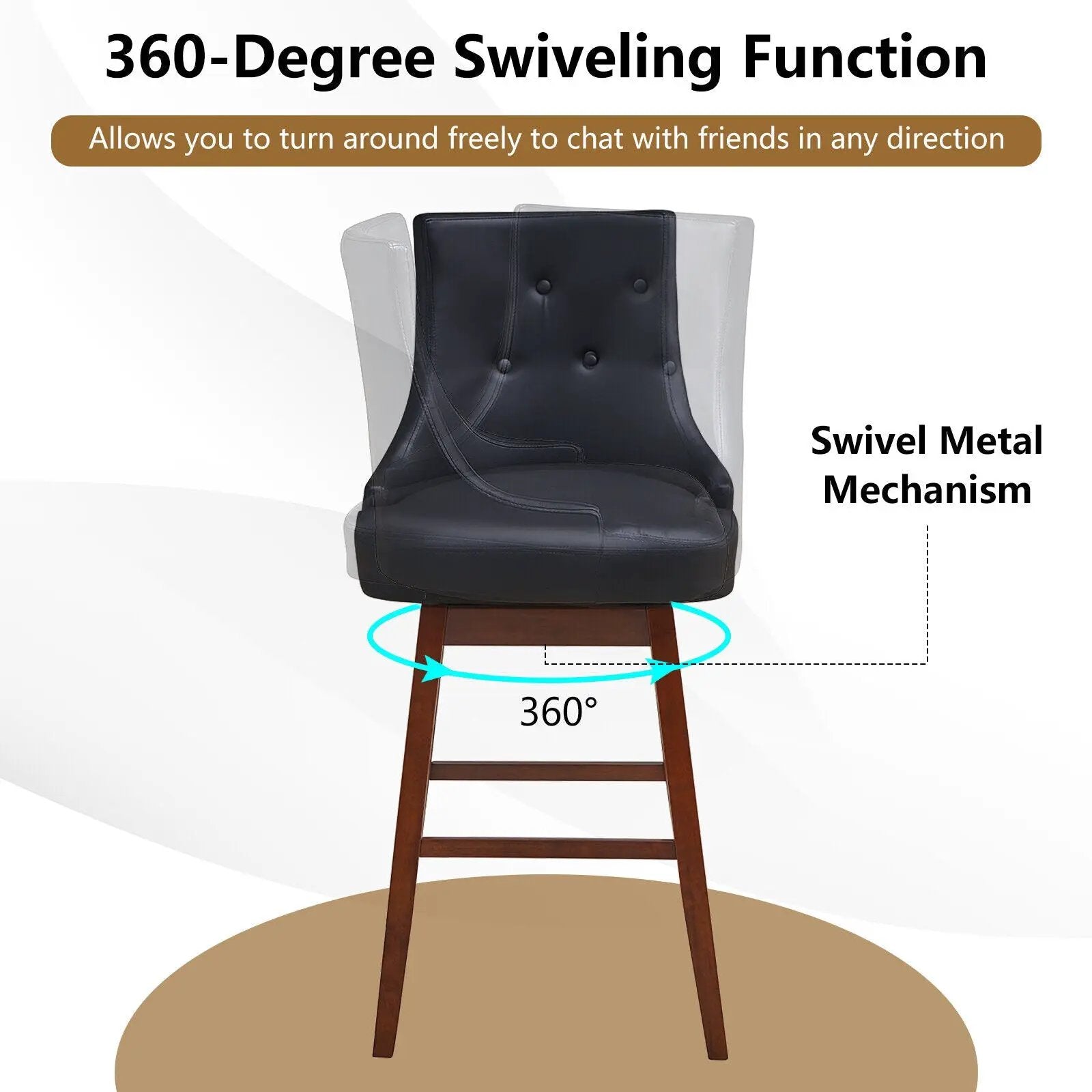 2 Pieces 29 Inch Pub Height Swivel Upholstered Bar Stools with Wood Legs-29 inches by DirectDeals