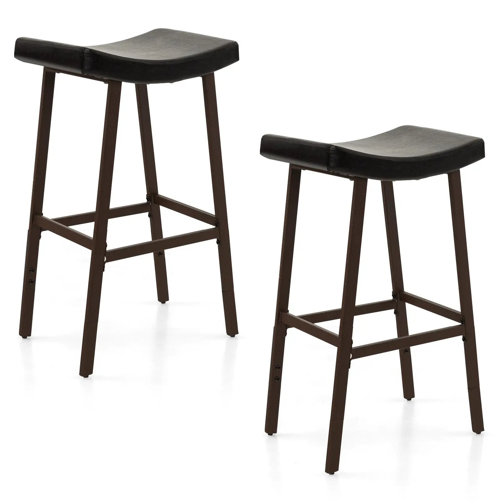 Bar Stools Set of 2 with PU Leather Upholstered Saddle Seat and Footrest-Brown by DirectDeals