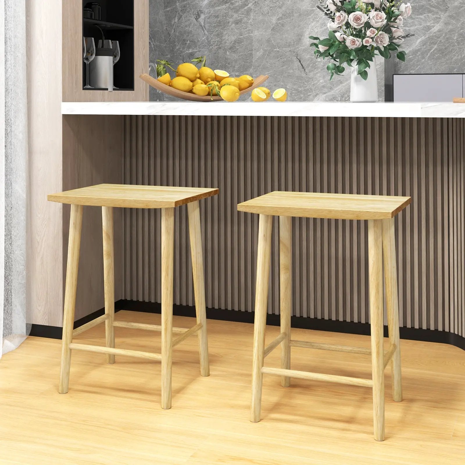 25.5 Inch Bar Stools Set of 2 with Footrest-Natural by DirectDeals