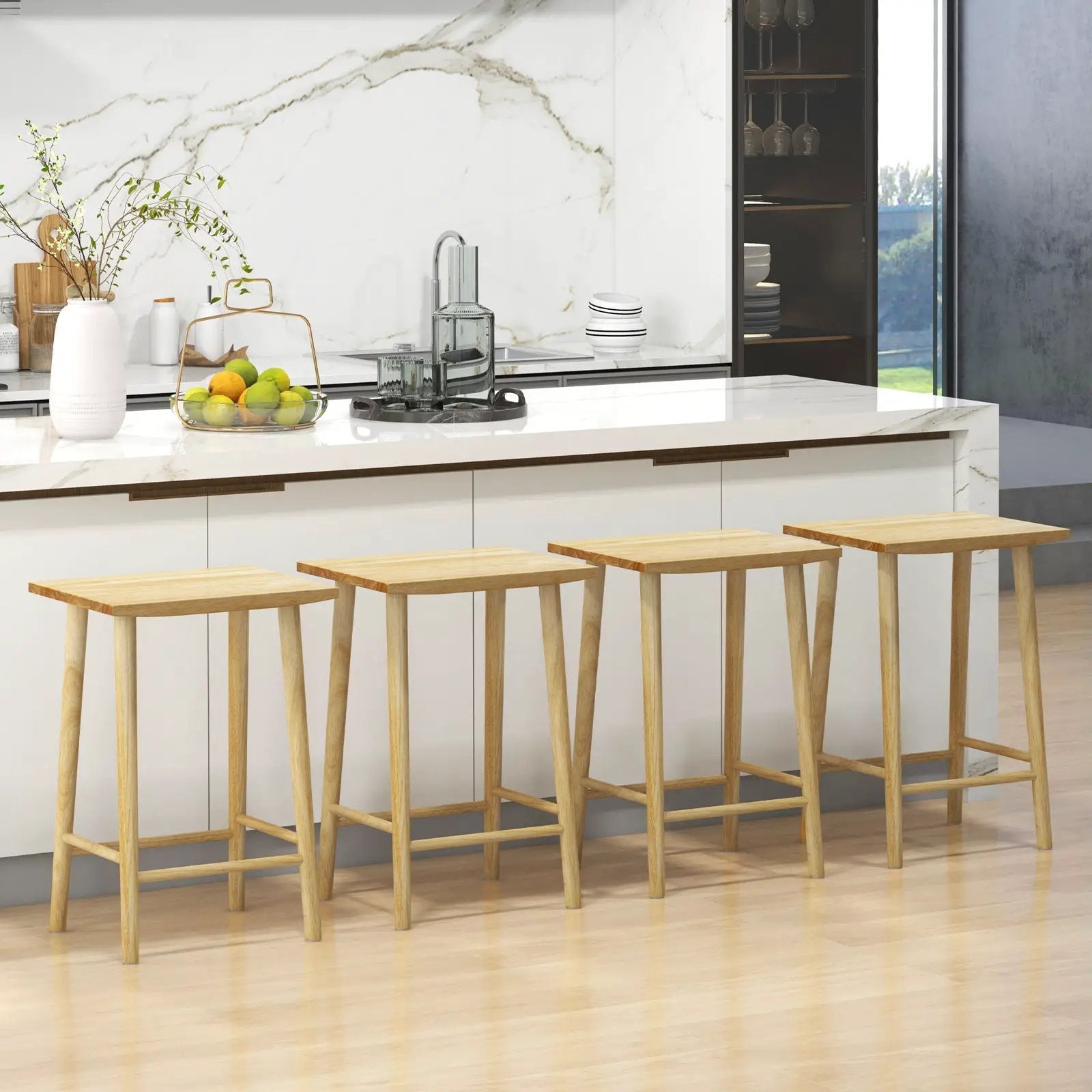 25.5 Inch Bar Stools Set of 2 with Footrest-Natural by DirectDeals