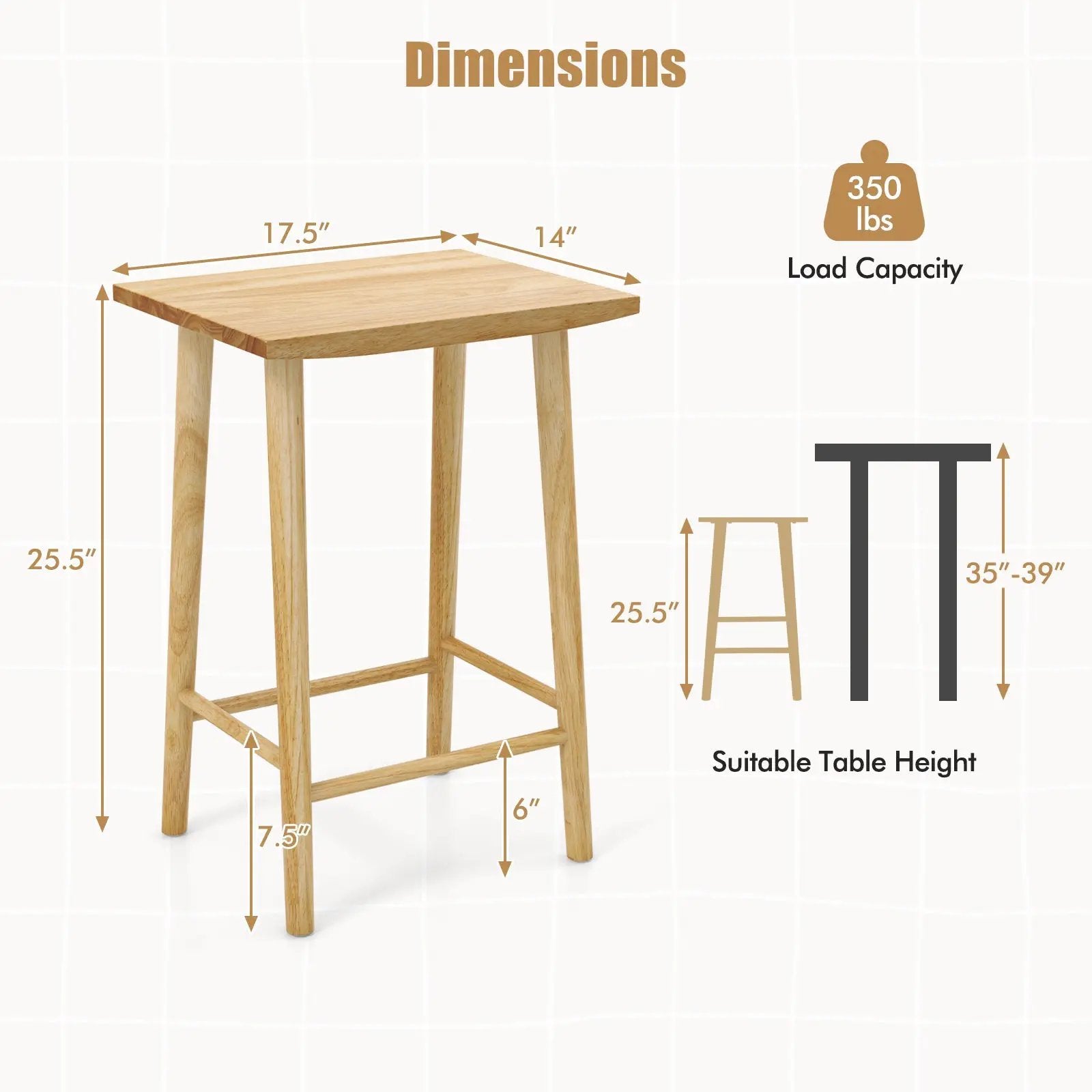 25.5 Inch Bar Stools Set of 2 with Footrest-Natural by DirectDeals