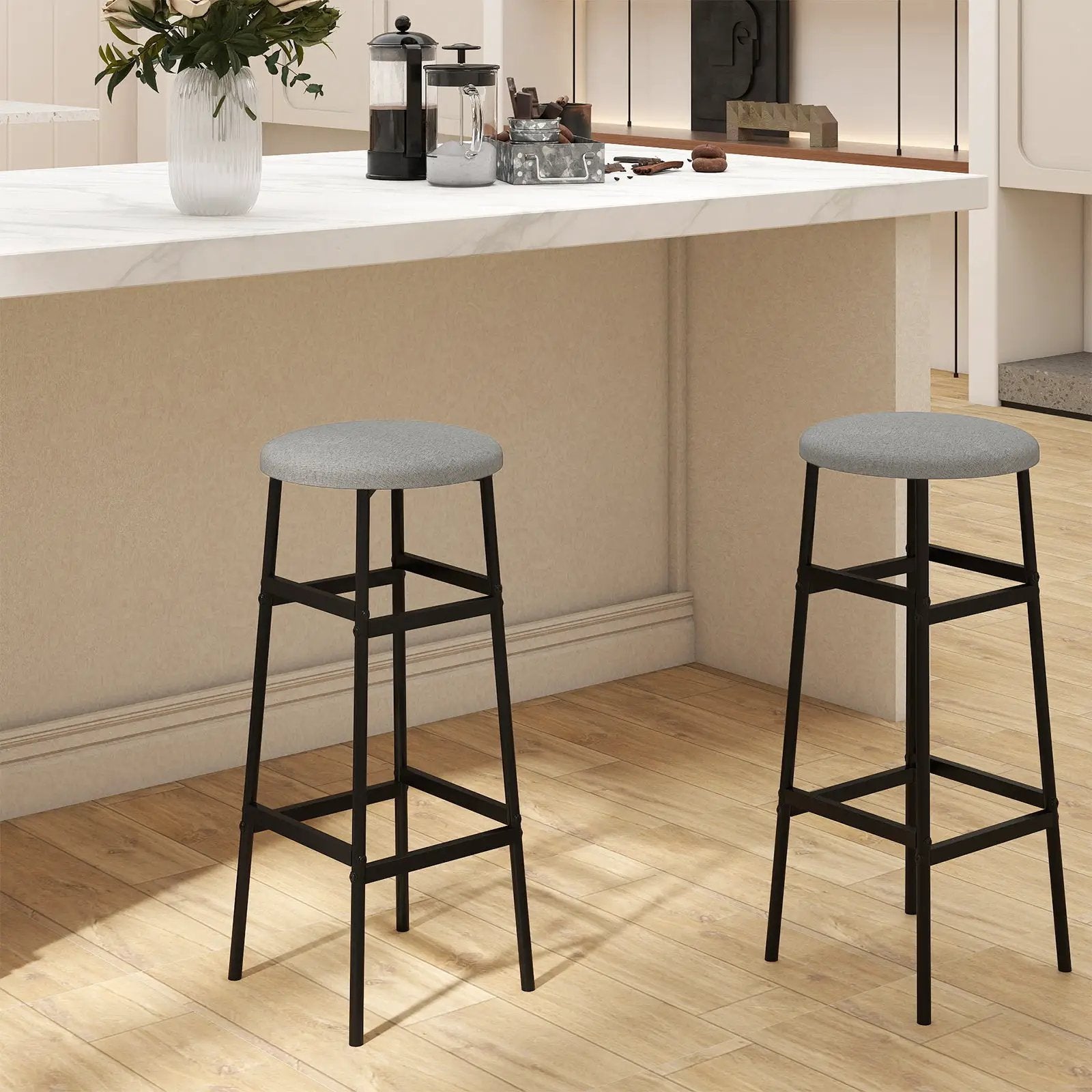 Bar Stools Set of 2 with Sturdy Metal Frame and Footrest by DirectDeals