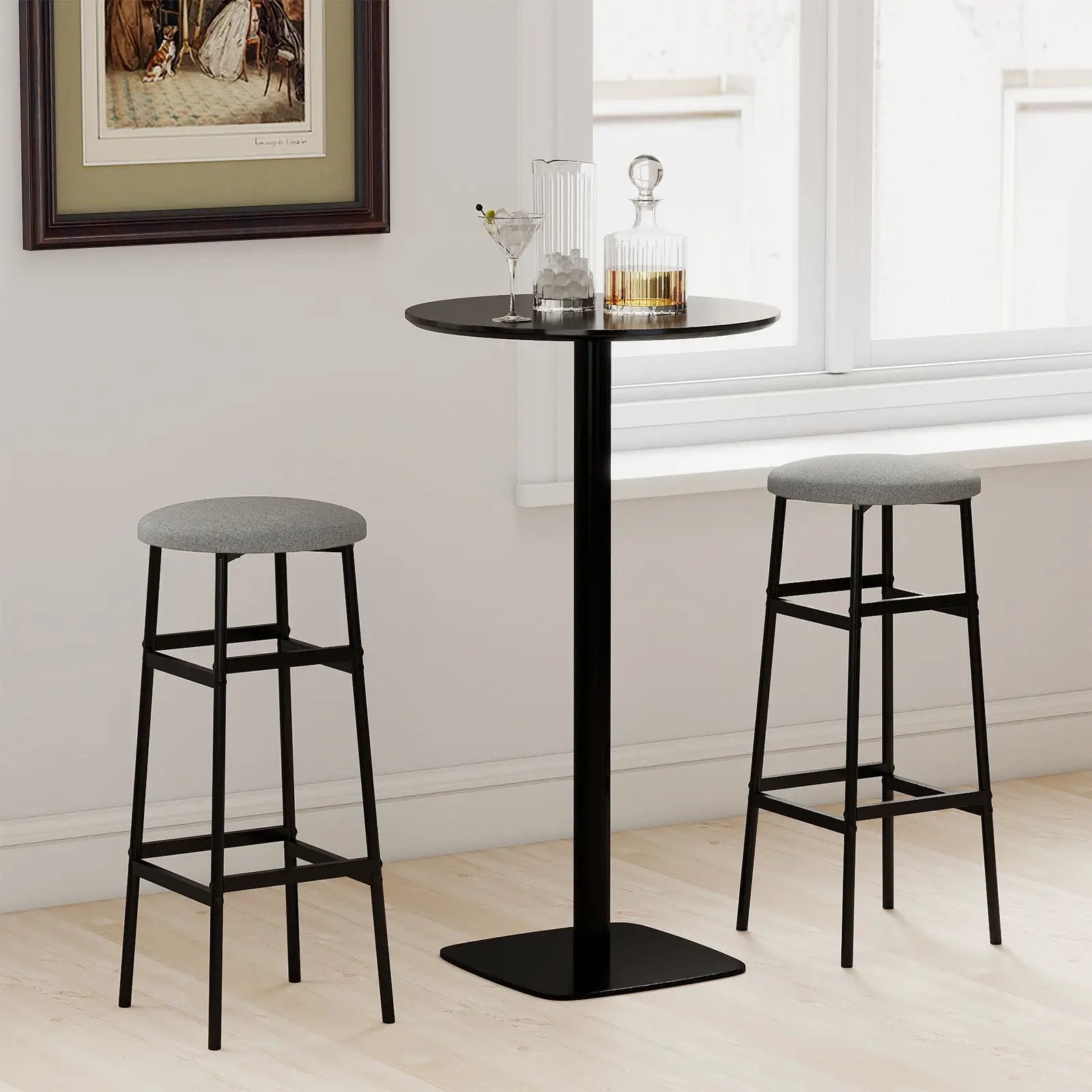 Bar Stools Set of 2 with Sturdy Metal Frame and Footrest by DirectDeals