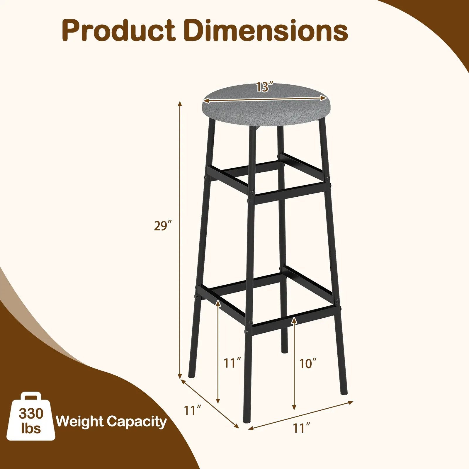 Bar Stools Set of 2 with Sturdy Metal Frame and Footrest by DirectDeals