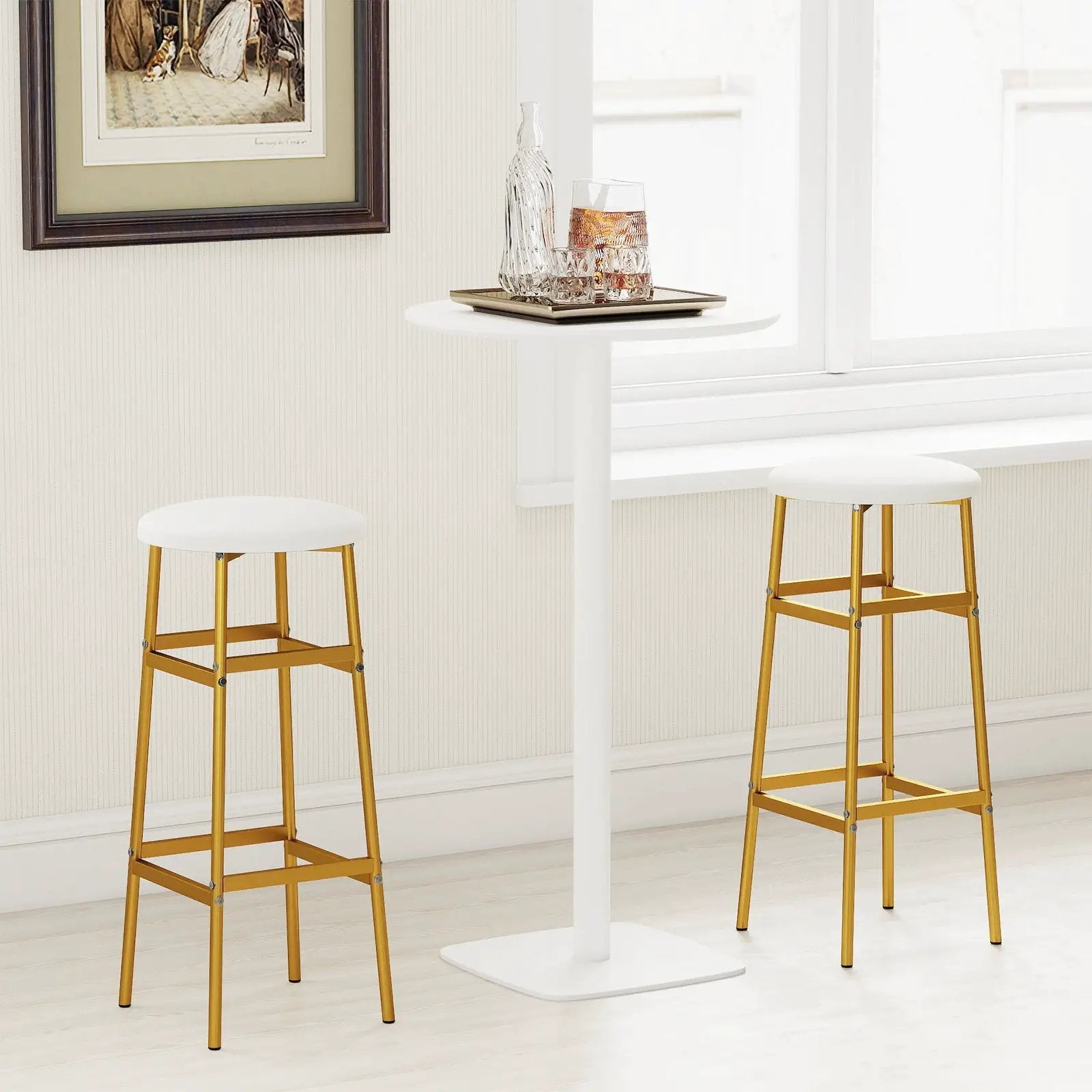 Bar Stools Set of 2 with Sturdy Metal Frame and Footrest by DirectDeals