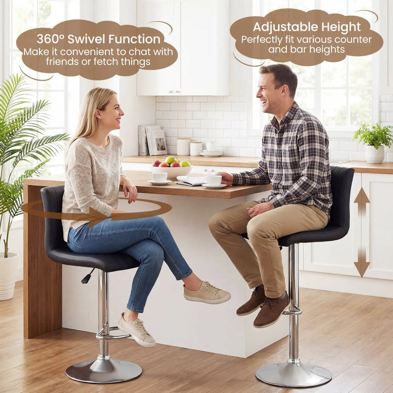 Bar Stools Set of 2 Adjustable Swivel Barstools with Back and Footrest by DirectDeals
