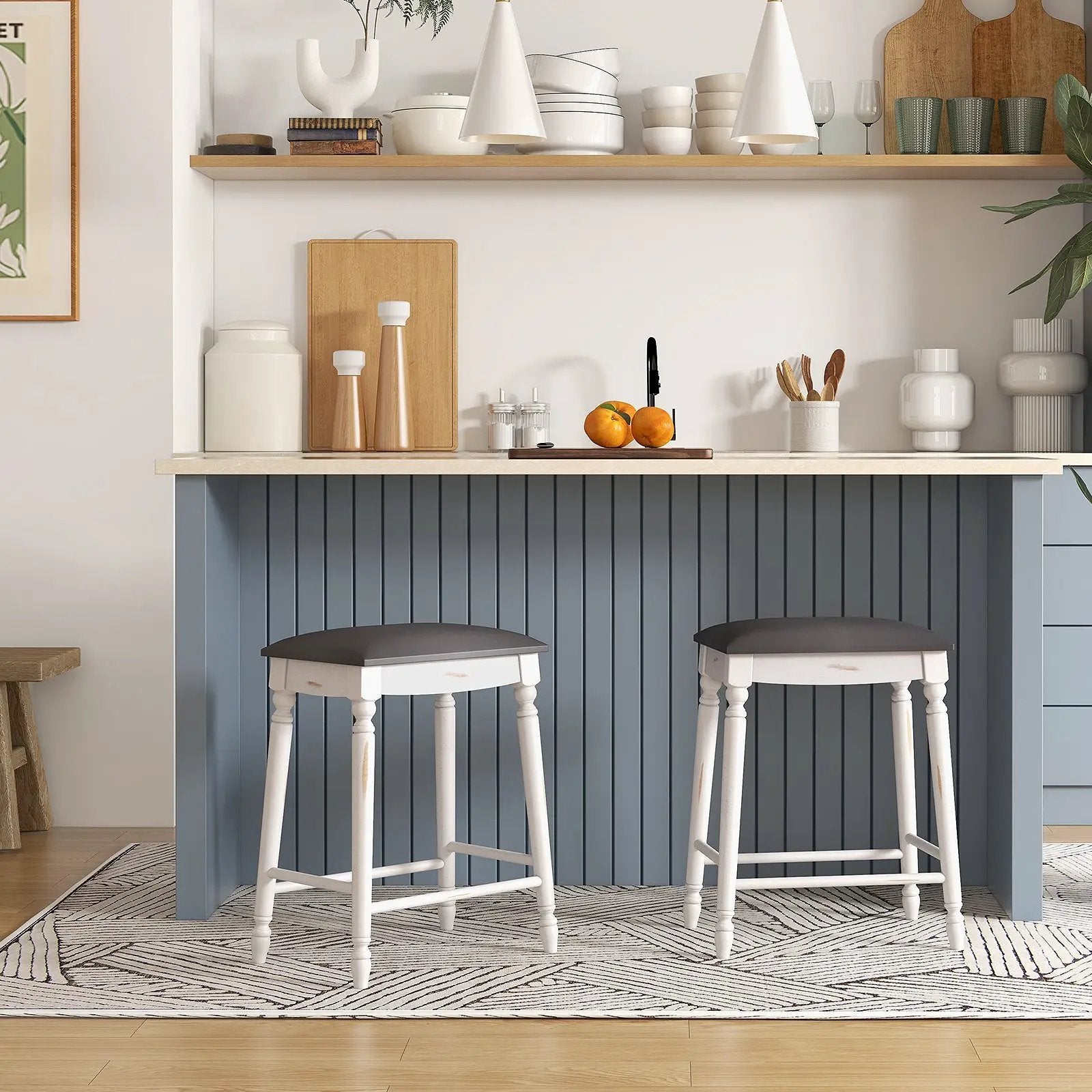 29 Inch Bar Stool Set of 2 with Padded Seat Cushions and Wood Legs-29 inches by DirectDeals