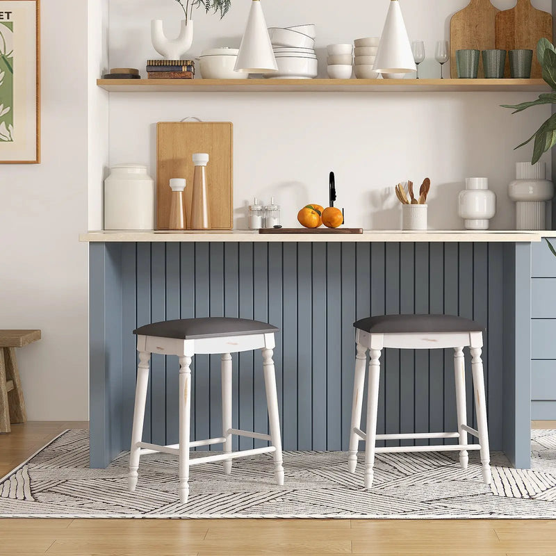 29 Inch Bar Stool Set of 2 with Padded Seat Cushions and Wood Legs-29 inches by DirectDeals