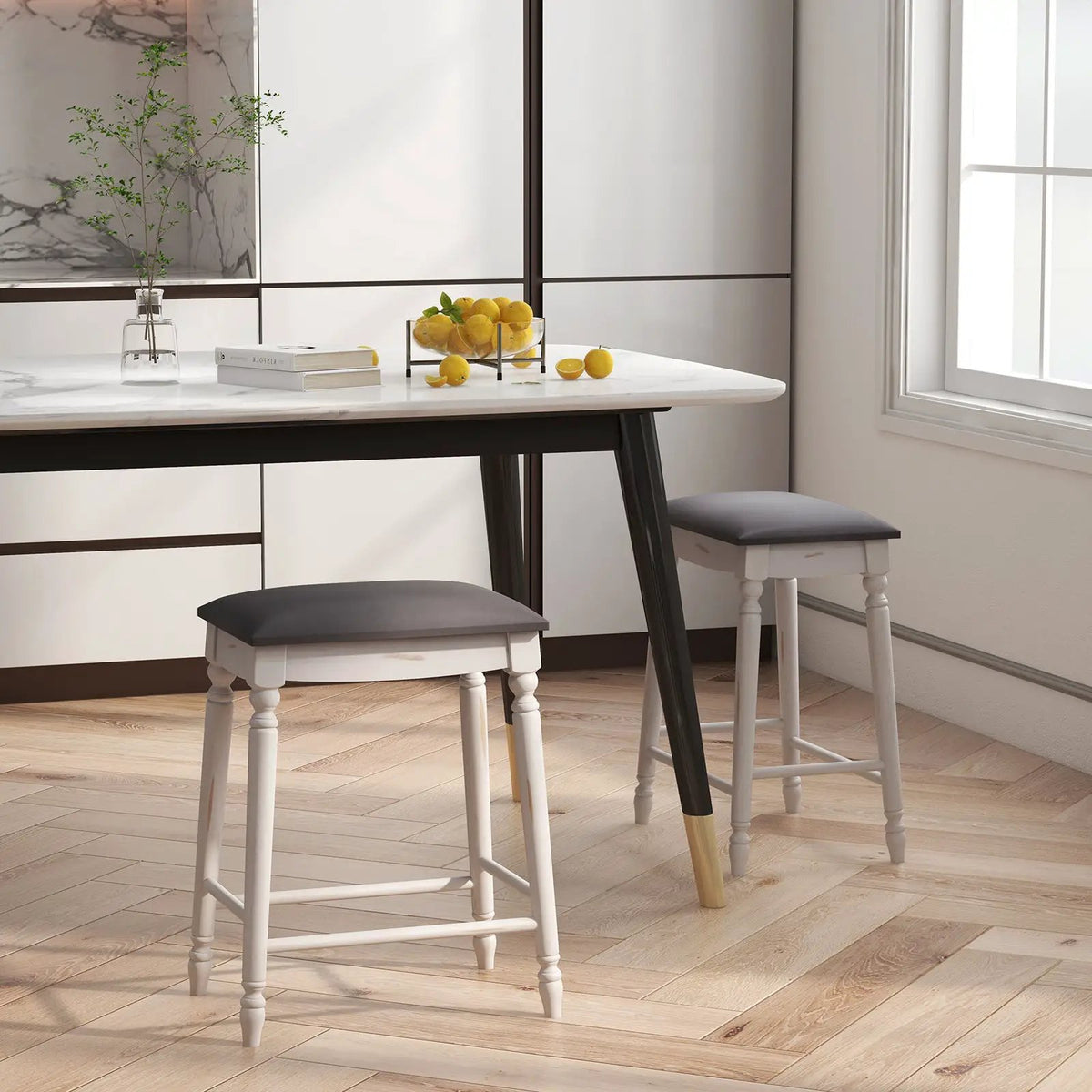 29 Inch Bar Stool Set of 2 with Padded Seat Cushions and Wood Legs-29 inches, photo 2 of 9