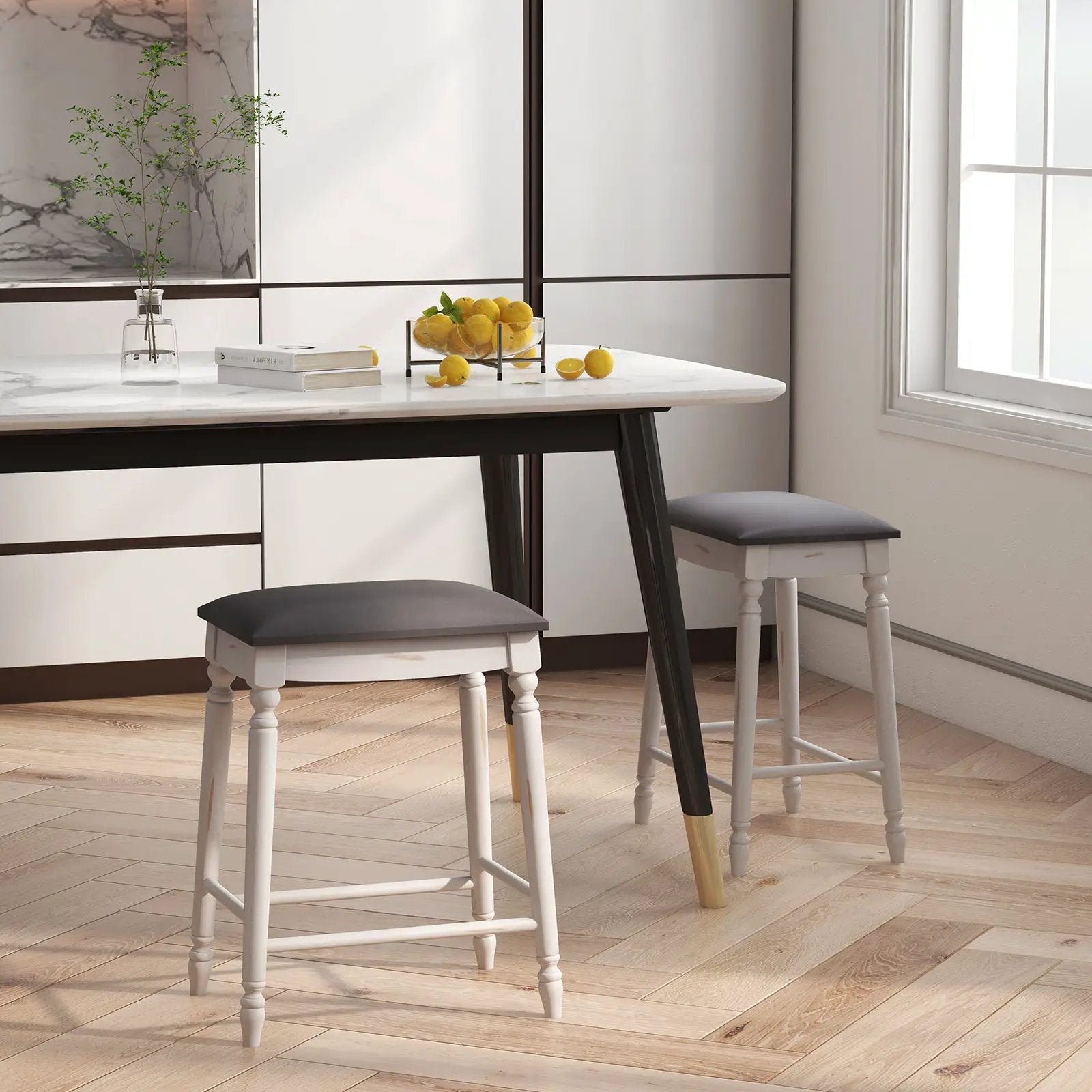 29 Inch Bar Stool Set of 2 with Padded Seat Cushions and Wood Legs-29 inches by DirectDeals