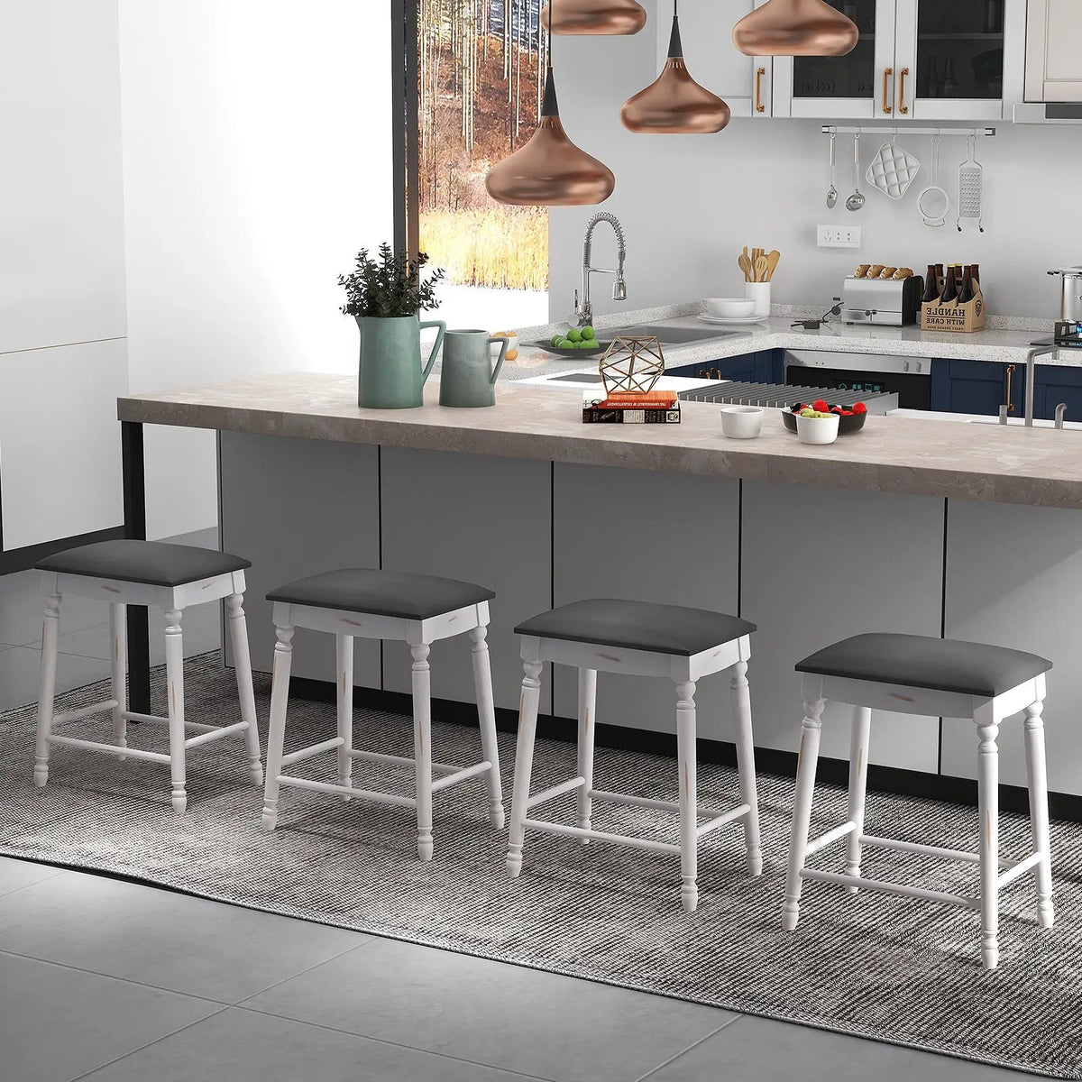29 Inch Bar Stool Set of 2 with Padded Seat Cushions and Wood Legs-29 inches, photo 5 of 9