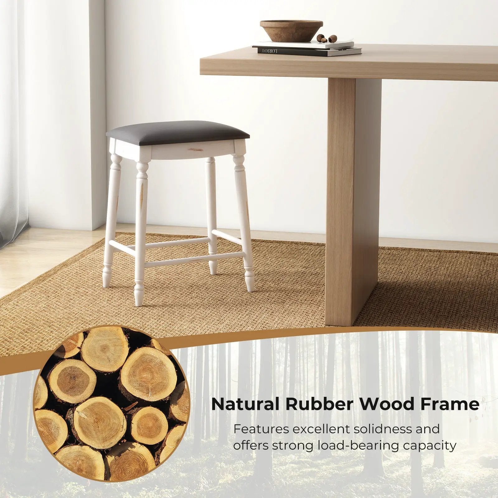 29 Inch Bar Stool Set of 2 with Padded Seat Cushions and Wood Legs-29 inches by DirectDeals