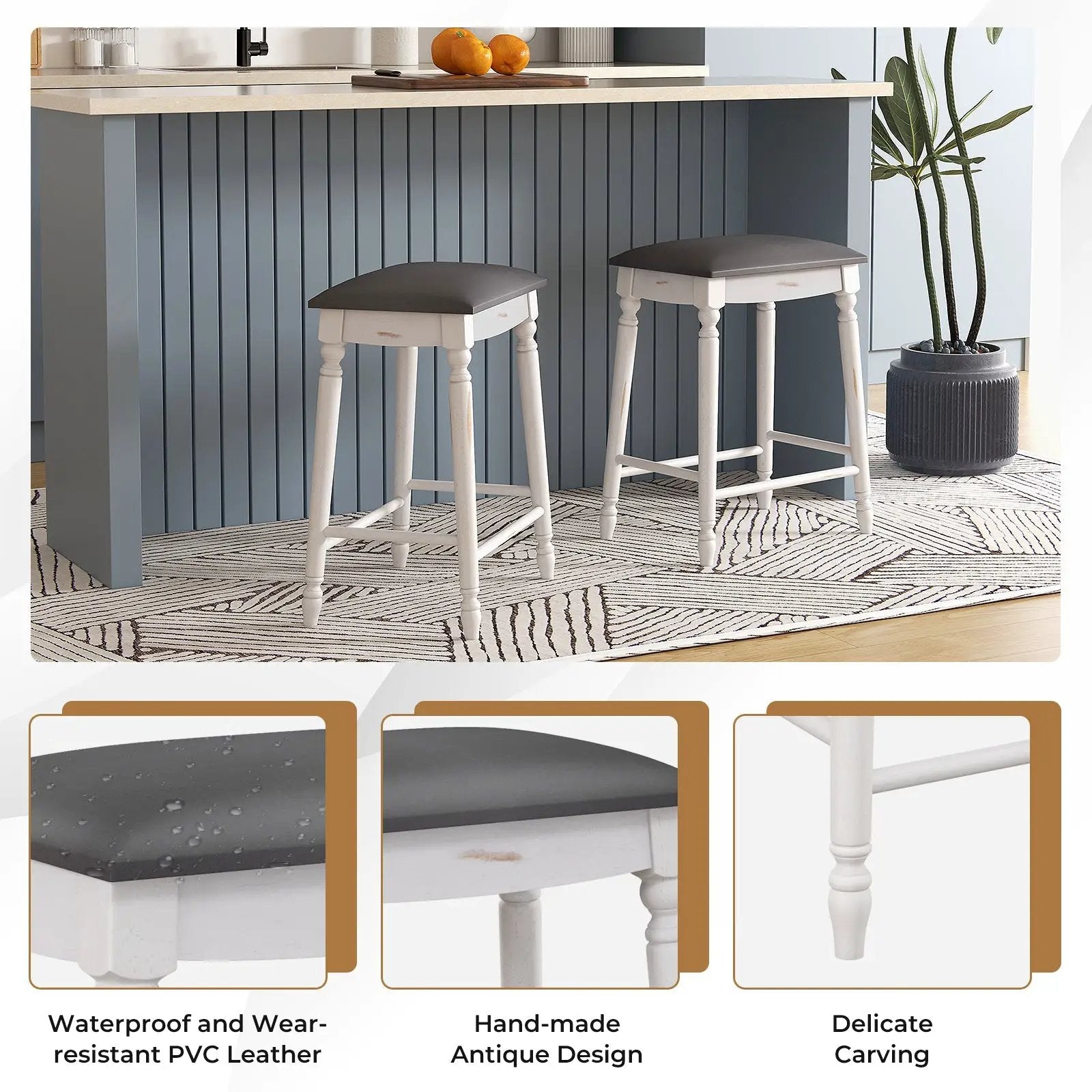 29 Inch Bar Stool Set of 2 with Padded Seat Cushions and Wood Legs-29 inches by DirectDeals
