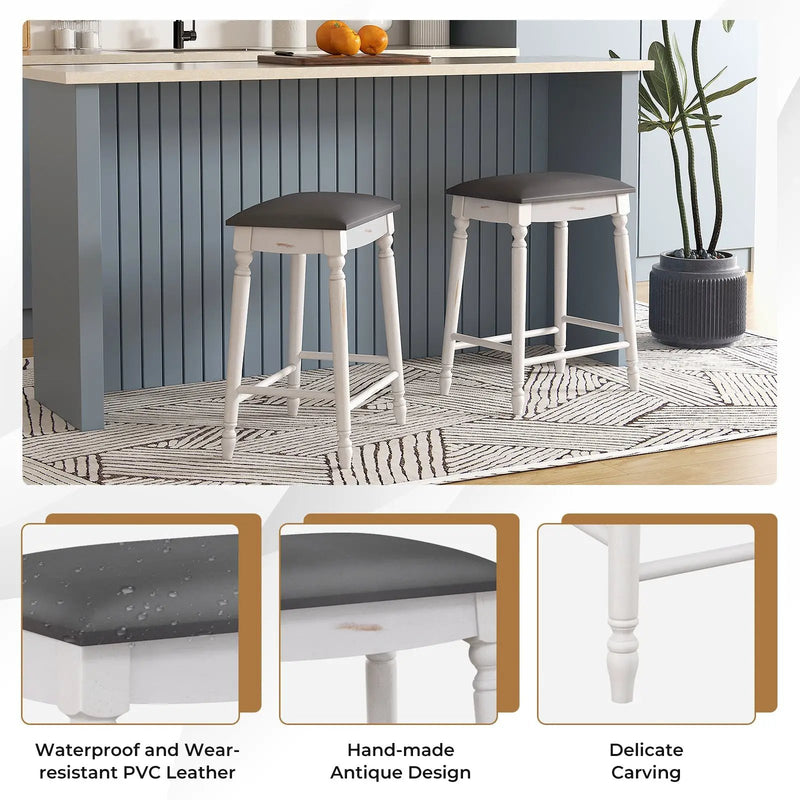 29 Inch Bar Stool Set of 2 with Padded Seat Cushions and Wood Legs-29 inches by DirectDeals