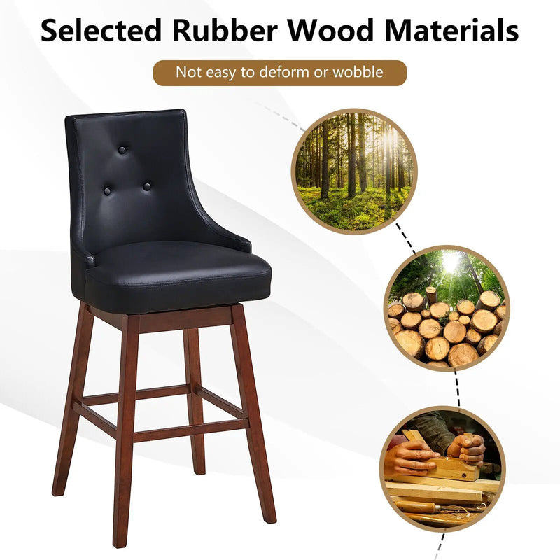 2 Pieces 29 Inch Pub Height Swivel Upholstered Bar Stools with Wood Legs-29 inches by DirectDeals