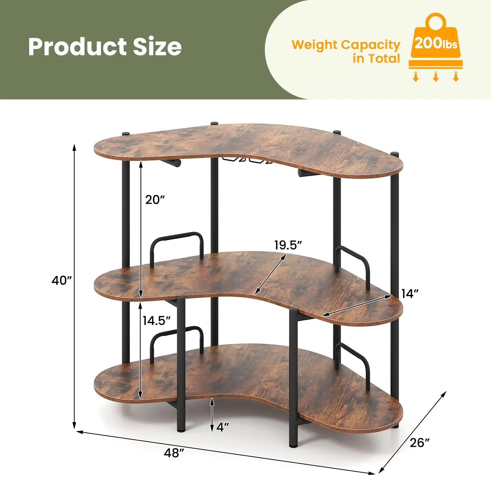 3-Tier Liquor Bar Table with Stemware Racks and Storage Shelves by DirectDeals