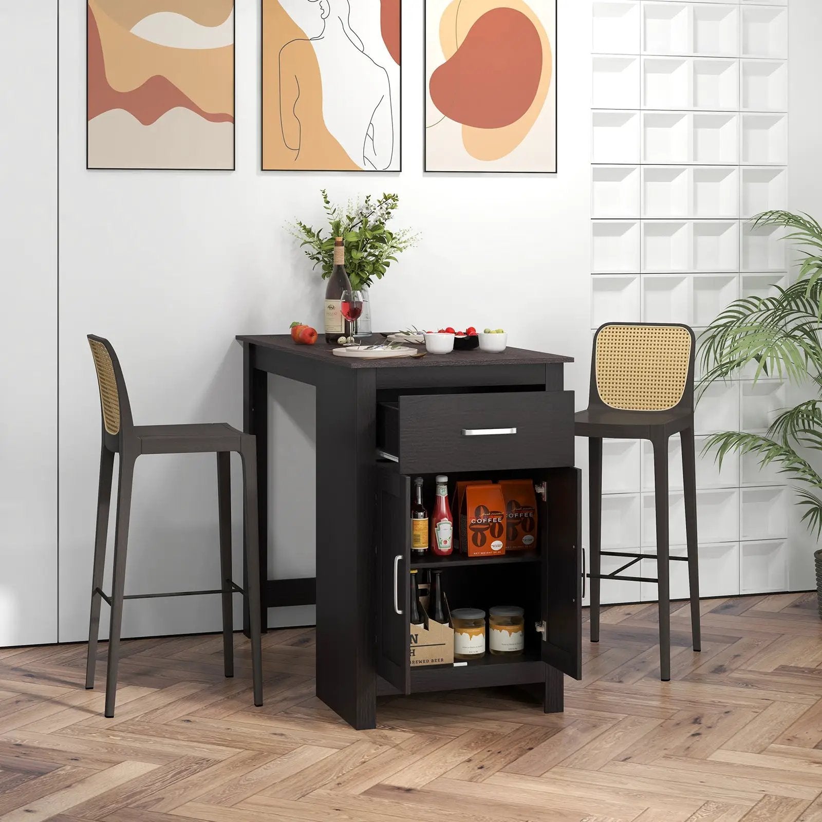 Counter Height Bar Table with Storage Cabinet and Drawer by DirectDeals