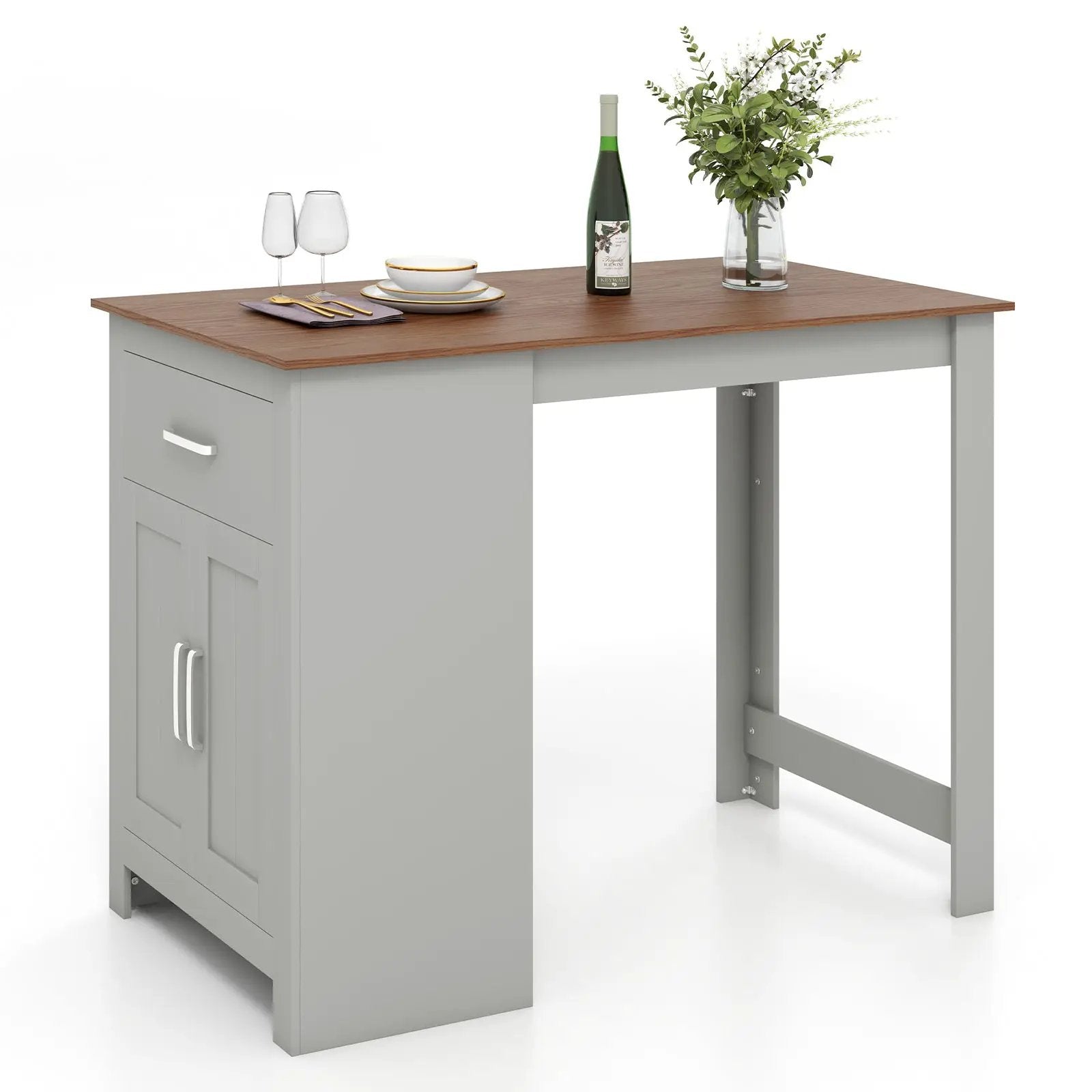 Counter Height Bar Table with Storage Cabinet and Drawer by DirectDeals