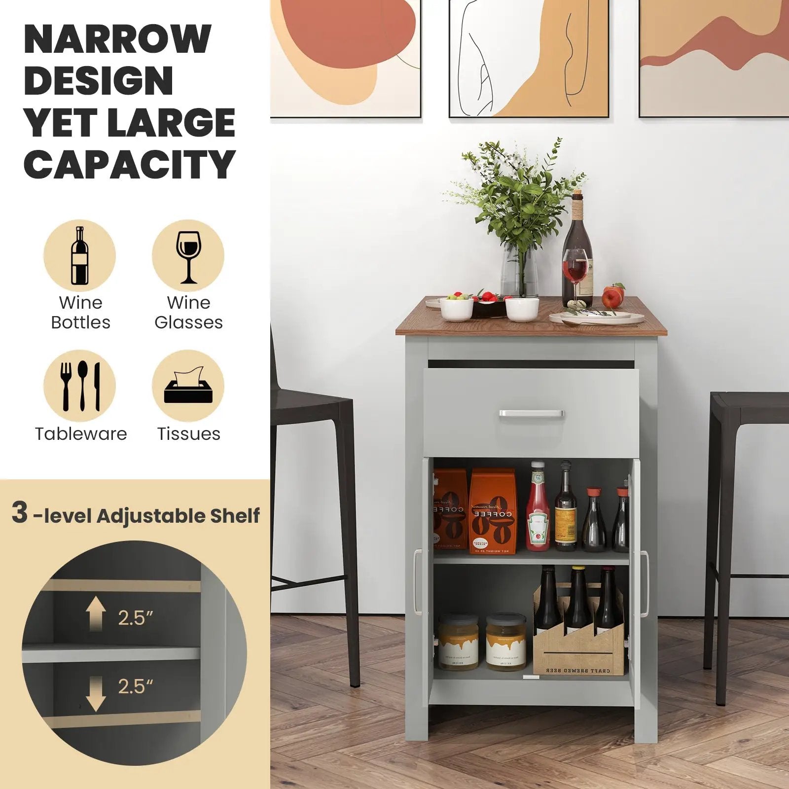 Counter Height Bar Table with Storage Cabinet and Drawer by DirectDeals