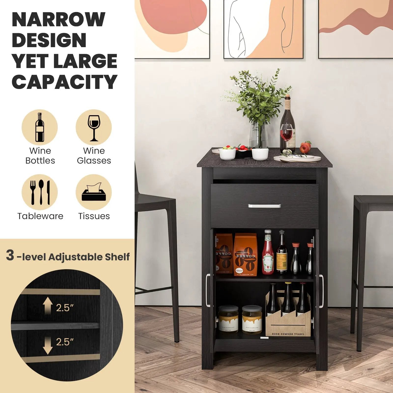 Counter Height Bar Table with Storage Cabinet and Drawer by DirectDeals