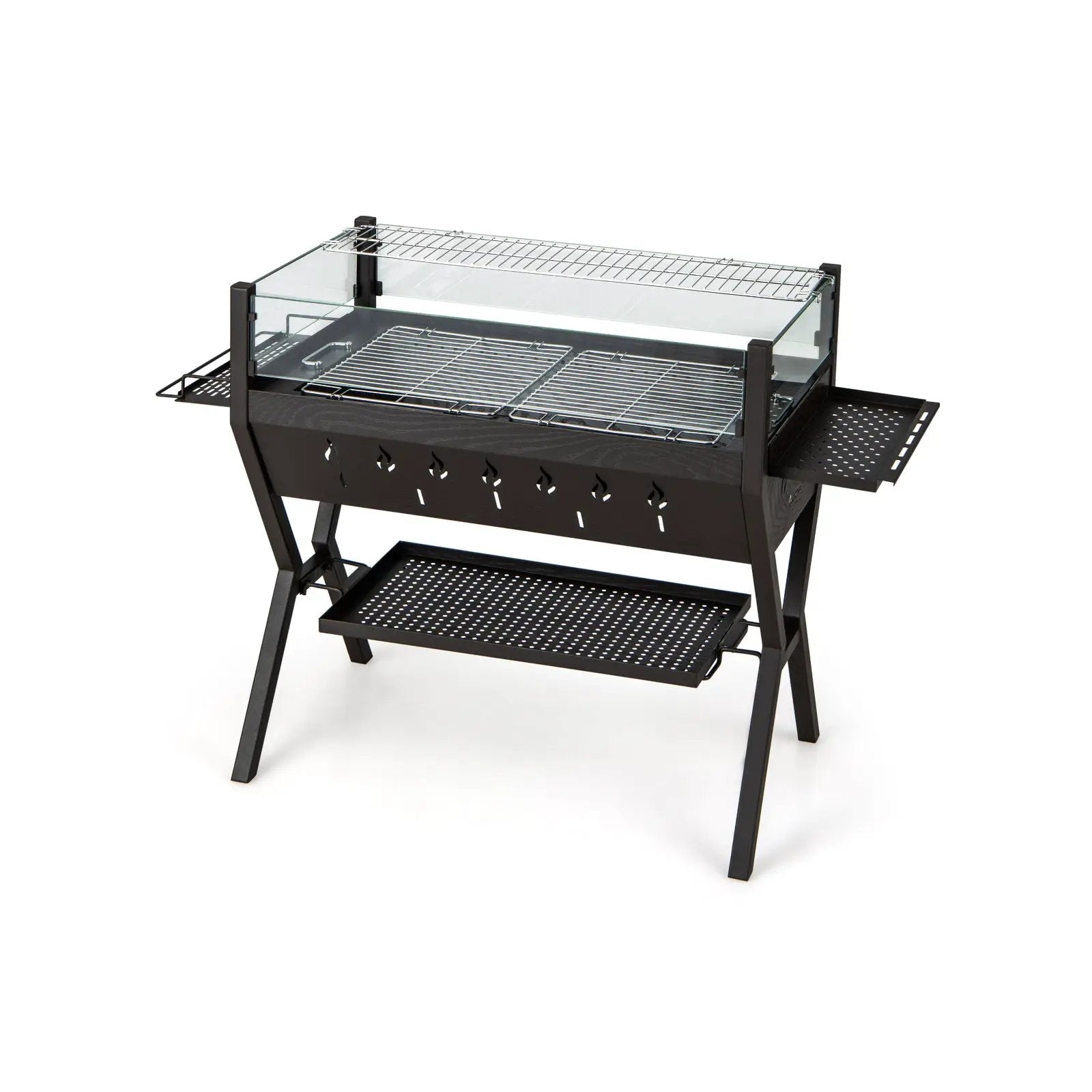 Barbecue Charcoal Grills with Wind Guard Seasoning Racks-Black by DirectDeals