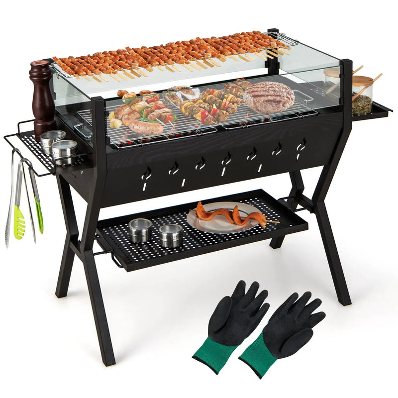 Barbecue Charcoal Grills with Wind Guard Seasoning Racks-Black by DirectDeals