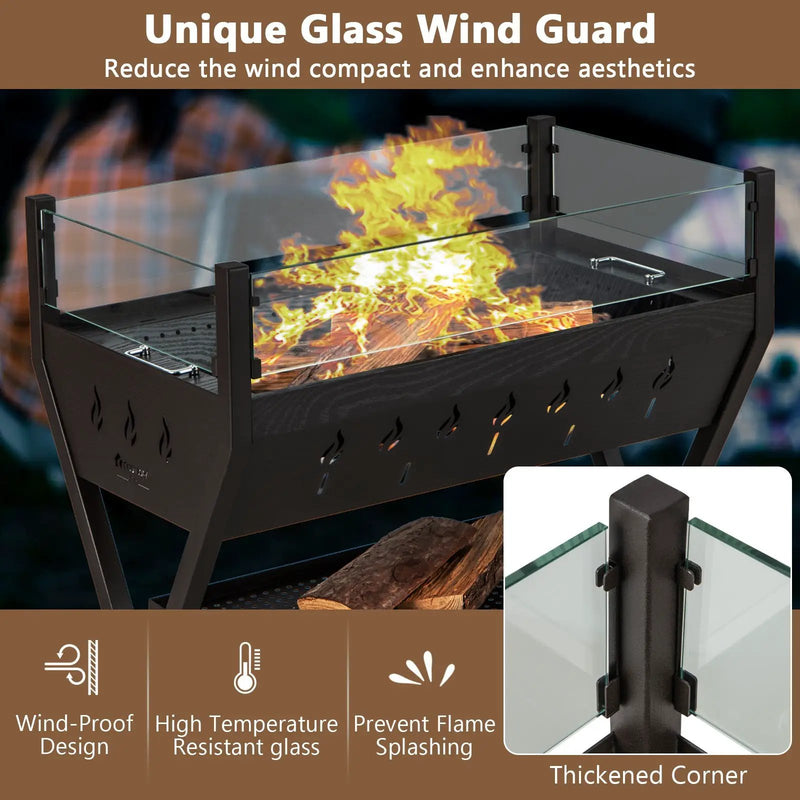 Barbecue Charcoal Grills with Wind Guard Seasoning Racks-Black by DirectDeals