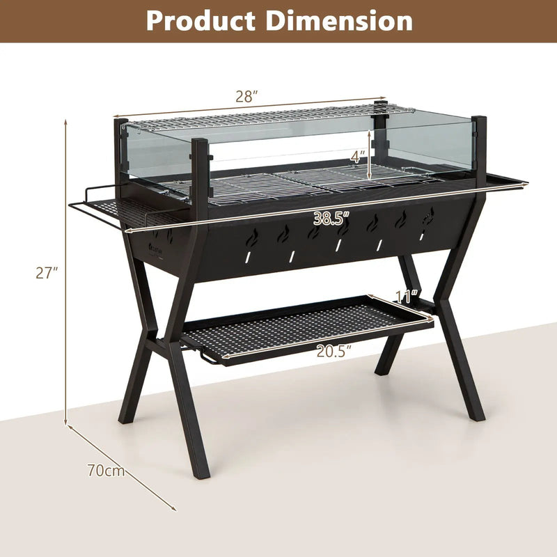 Barbecue Charcoal Grills with Wind Guard Seasoning Racks-Black by DirectDeals