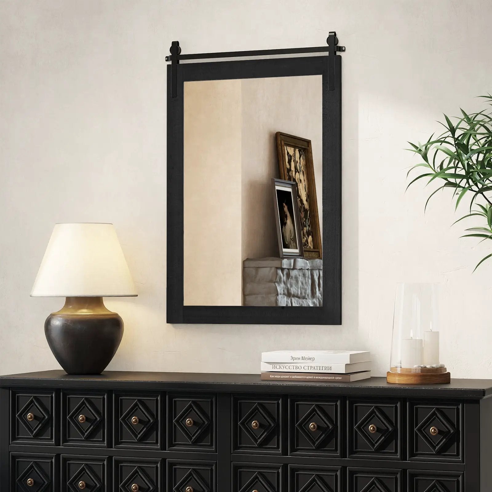 Rustic Wood Frame Barn Door Style Farmhouse Wall Mirror by DirectDeals