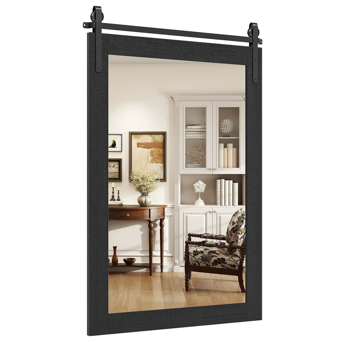 Rustic Wood Frame Barn Door Style Farmhouse Wall Mirror, photo 15 of 32