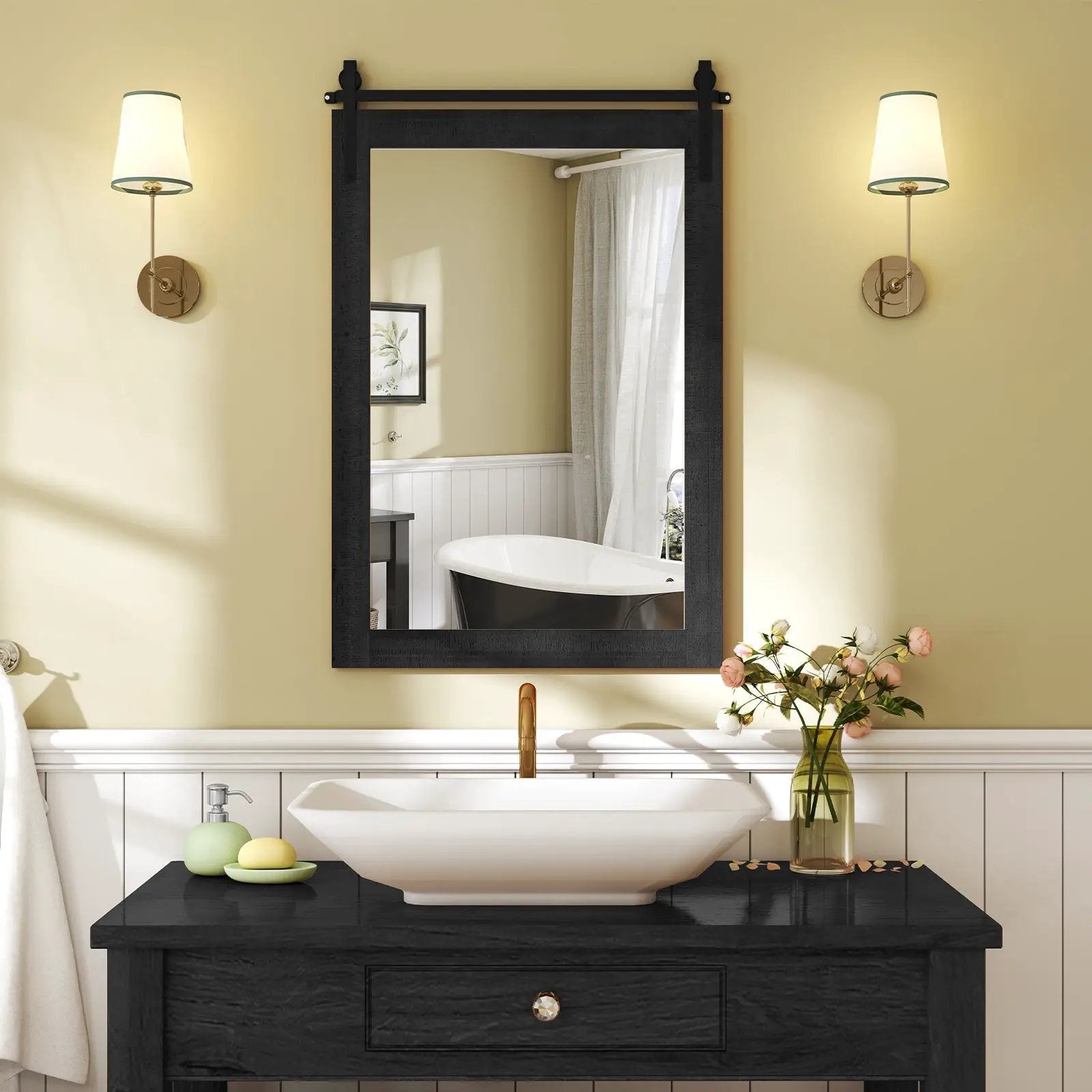 Rustic Wood Frame Barn Door Style Farmhouse Wall Mirror by DirectDeals