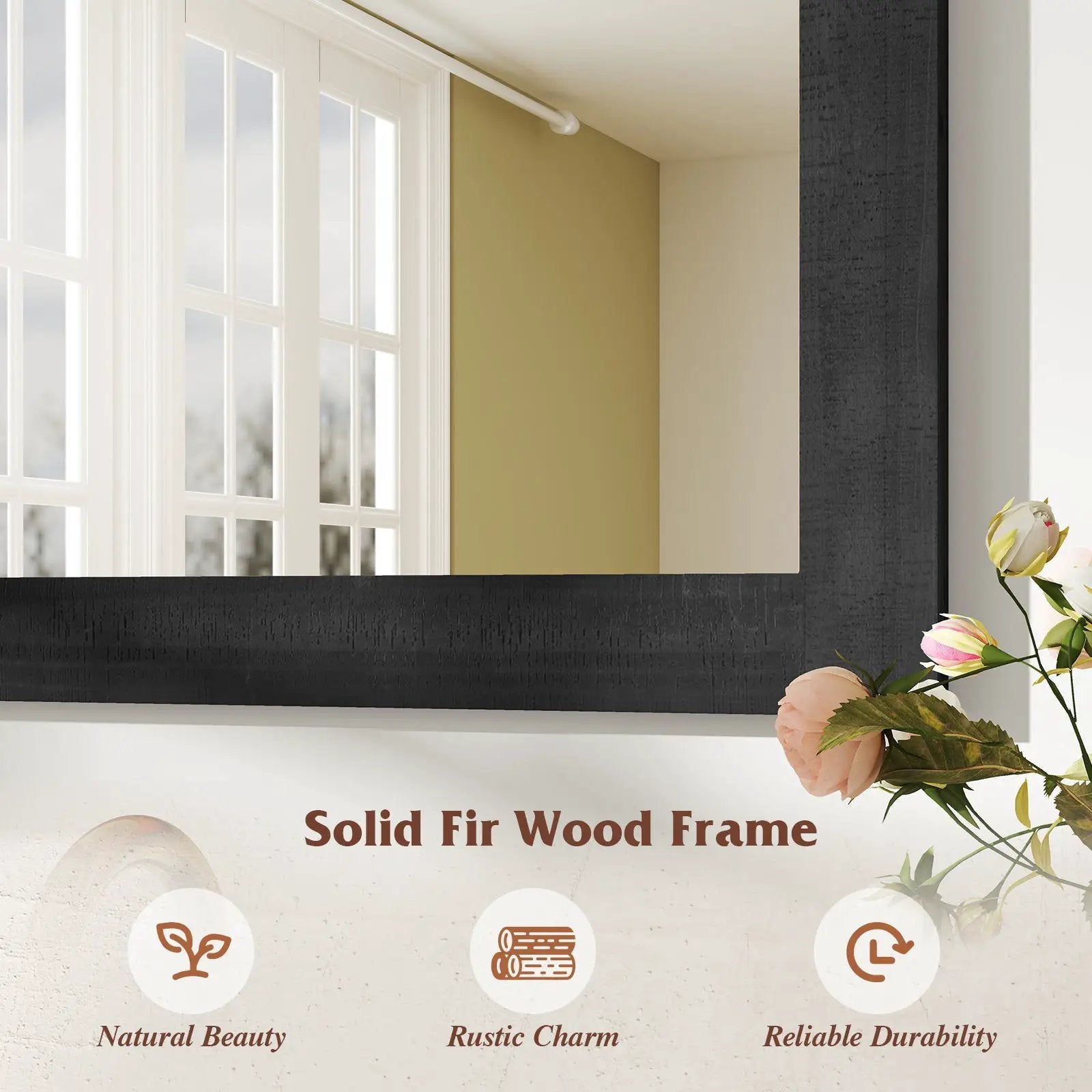 Rustic Wood Frame Barn Door Style Farmhouse Wall Mirror by DirectDeals